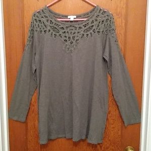 J. Jill Lace Accent Long Sleeve Blouse SZ Medium